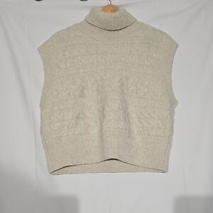 Preppy Academia Sleeveless Cable-knit Turtel Neck Fall Sweater. Extra Large